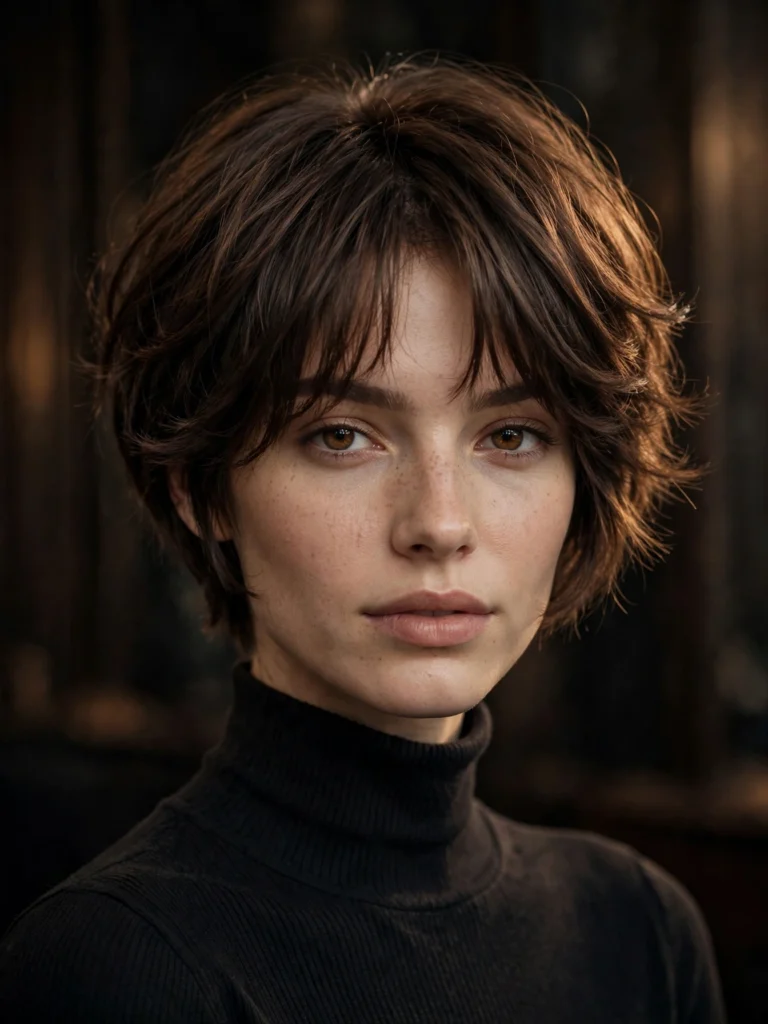 Brunette straight bixie — soft blended layers