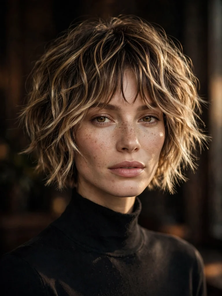 Balayage wavy bixie — choppy, shag-inspired layers