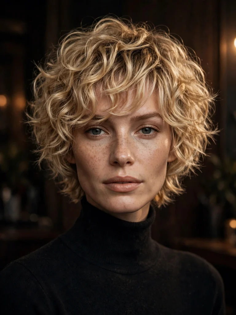 Blonde curly bixie — choppy, shag-inspired layers