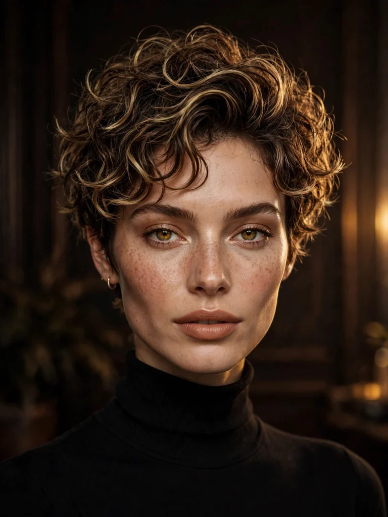 Balayage curly bixie — choppy, shag-inspired layers