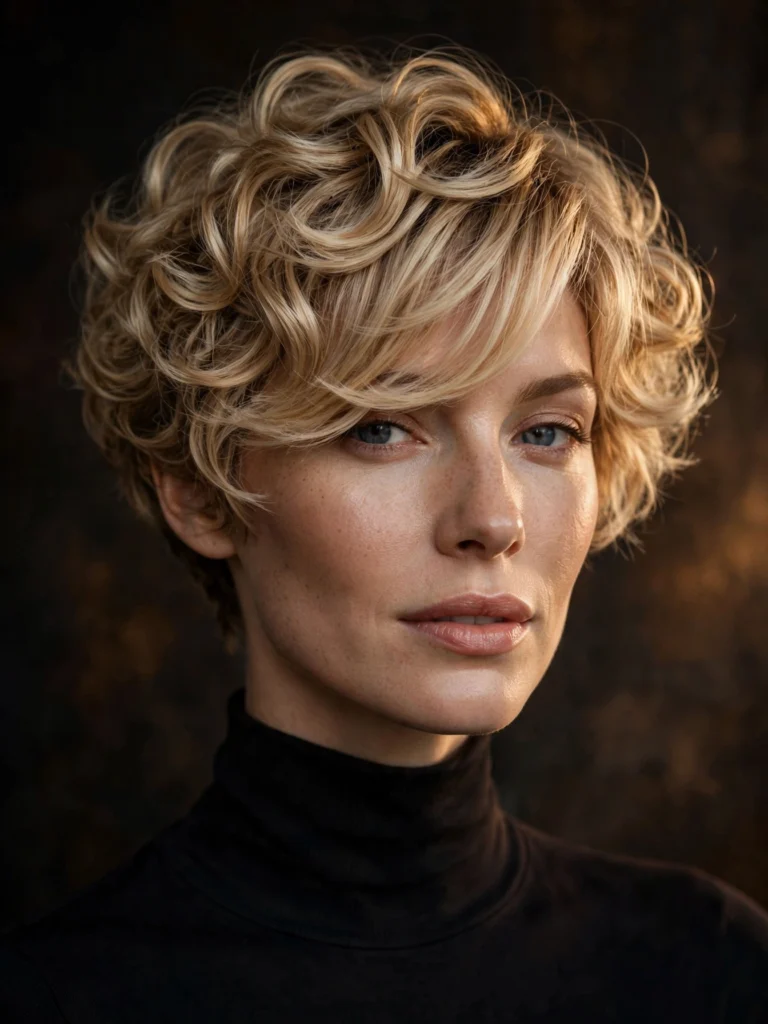 Blonde curly bixie — soft blended layers