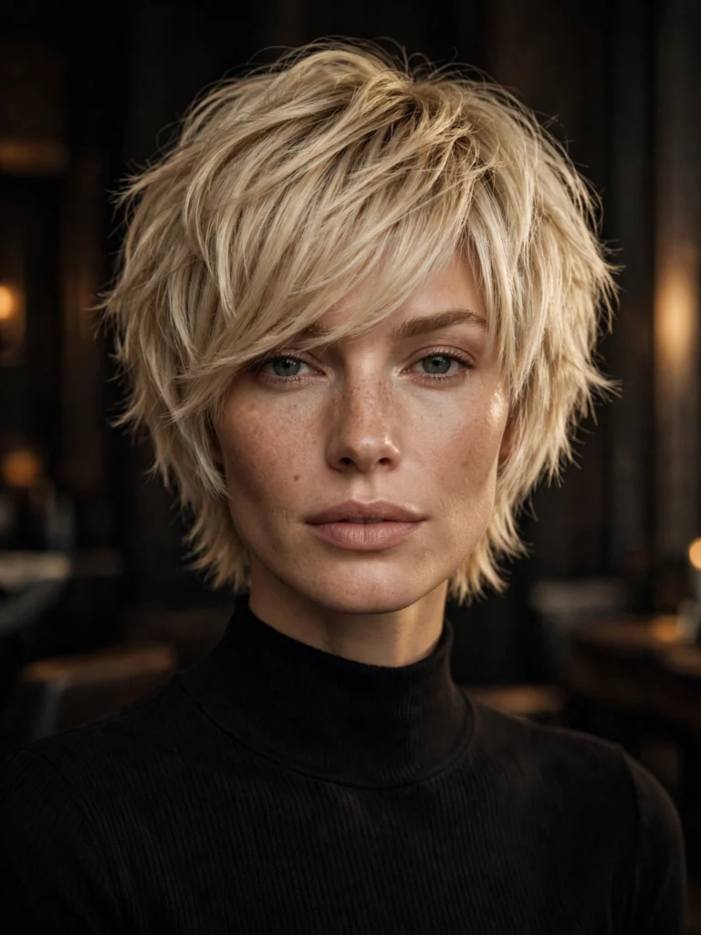 Blonde straight bixie — choppy, shag-inspired layers