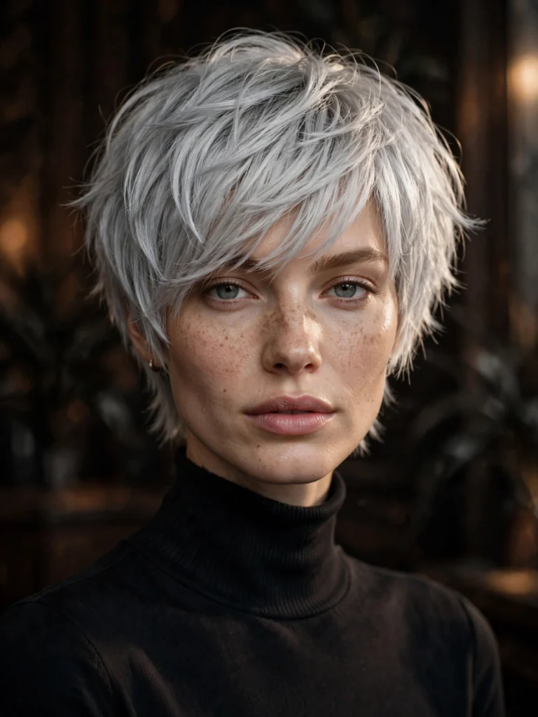 Silver straight bixie — choppy, shag-inspired layers