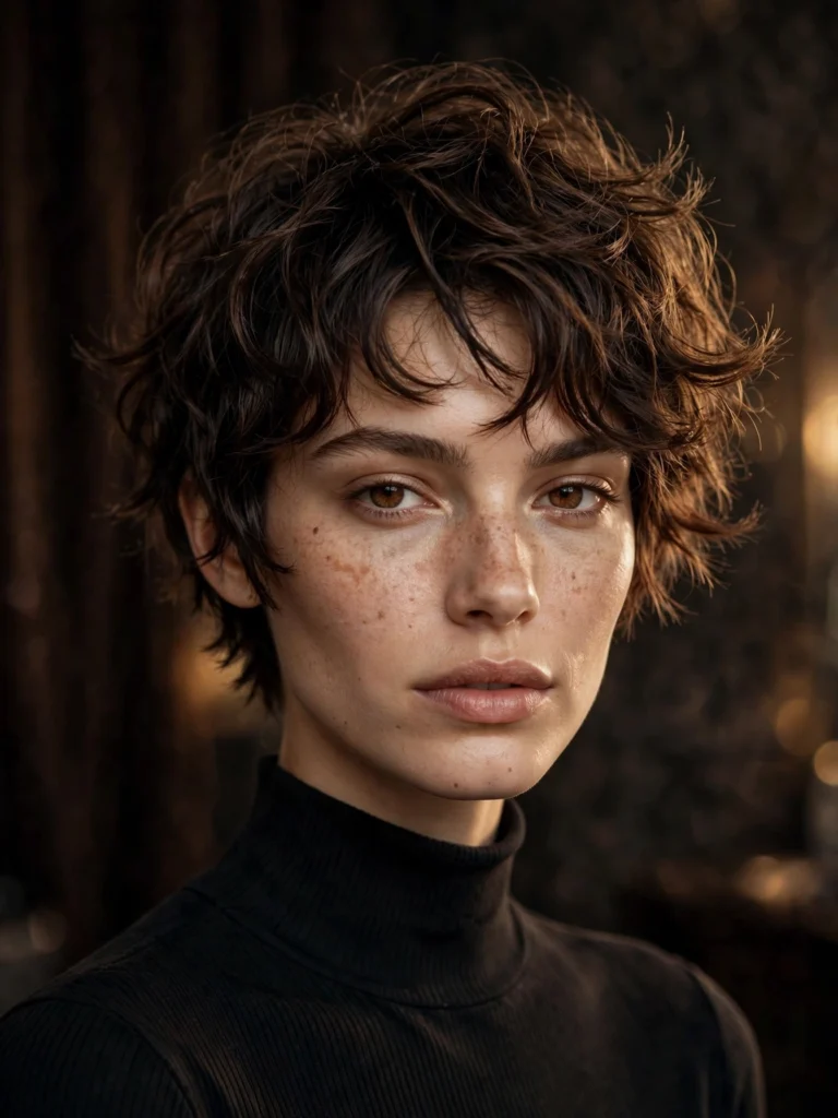 Brunette wavy bixie — choppy, shag-inspired layers