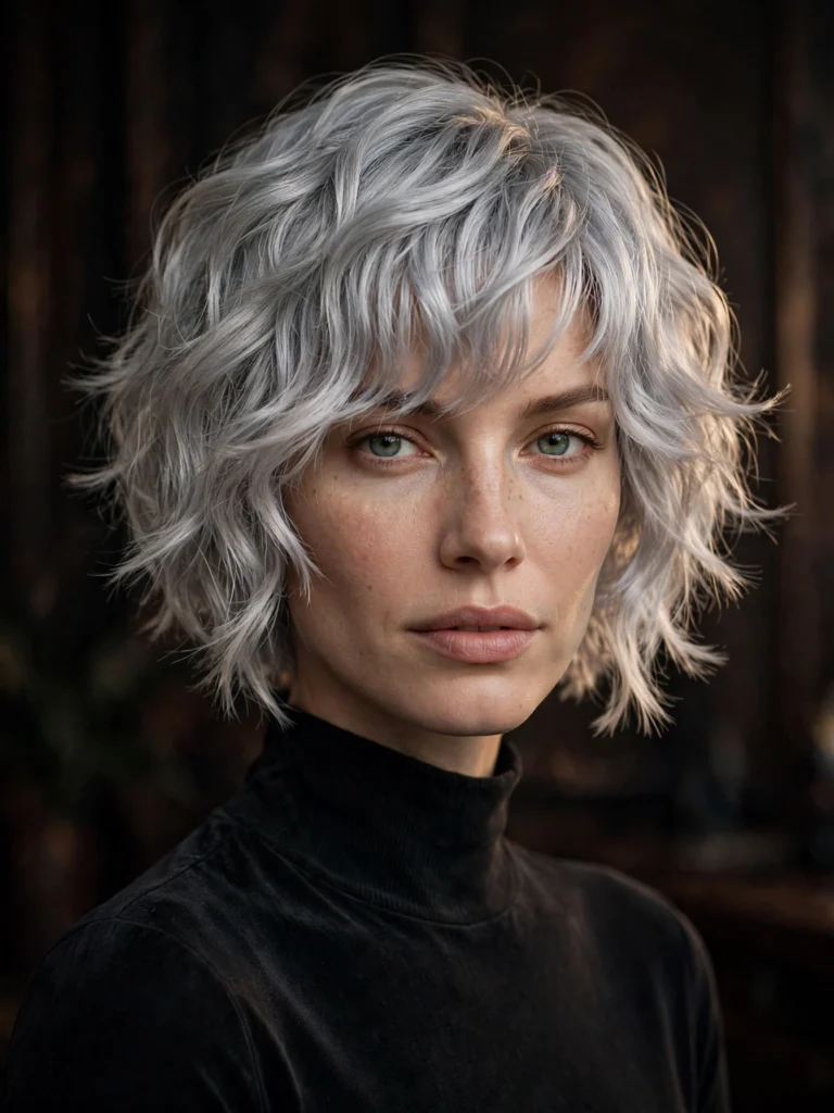 Silver wavy bixie — light feathered ends