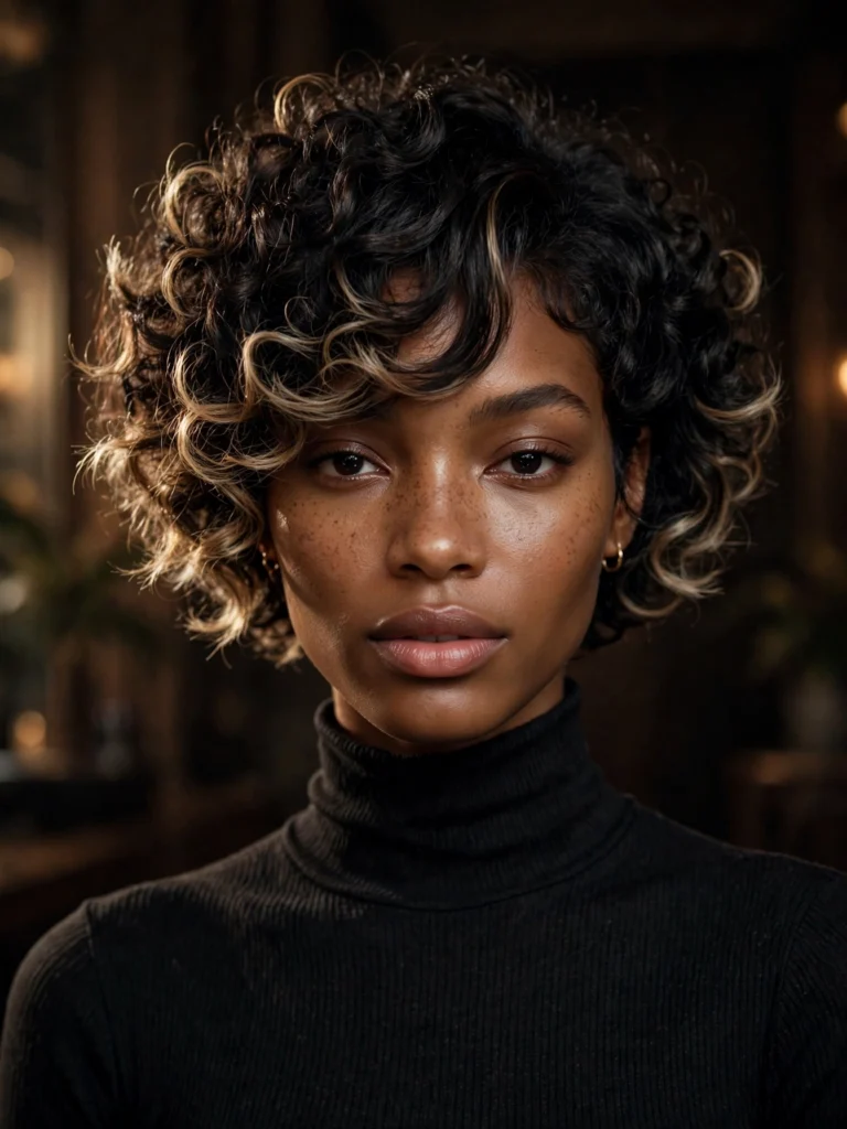 Black curly bixie — light feathered ends