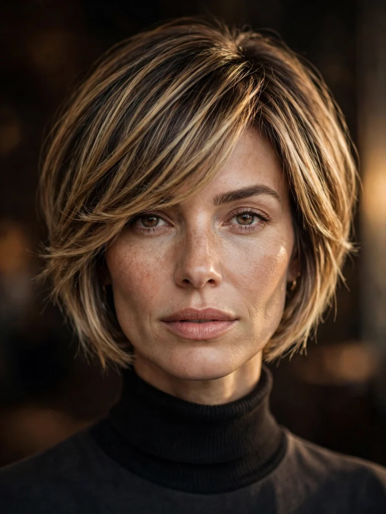 Balayage straight bixie — soft blended layers