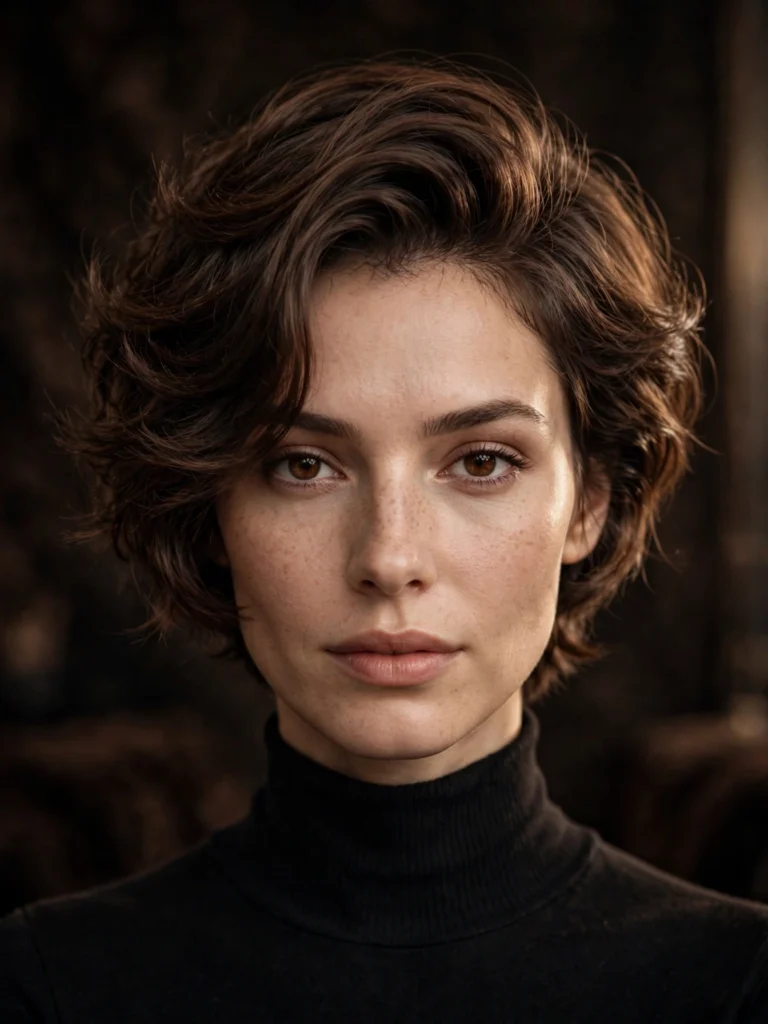 Brunette wavy bixie — soft blended layers