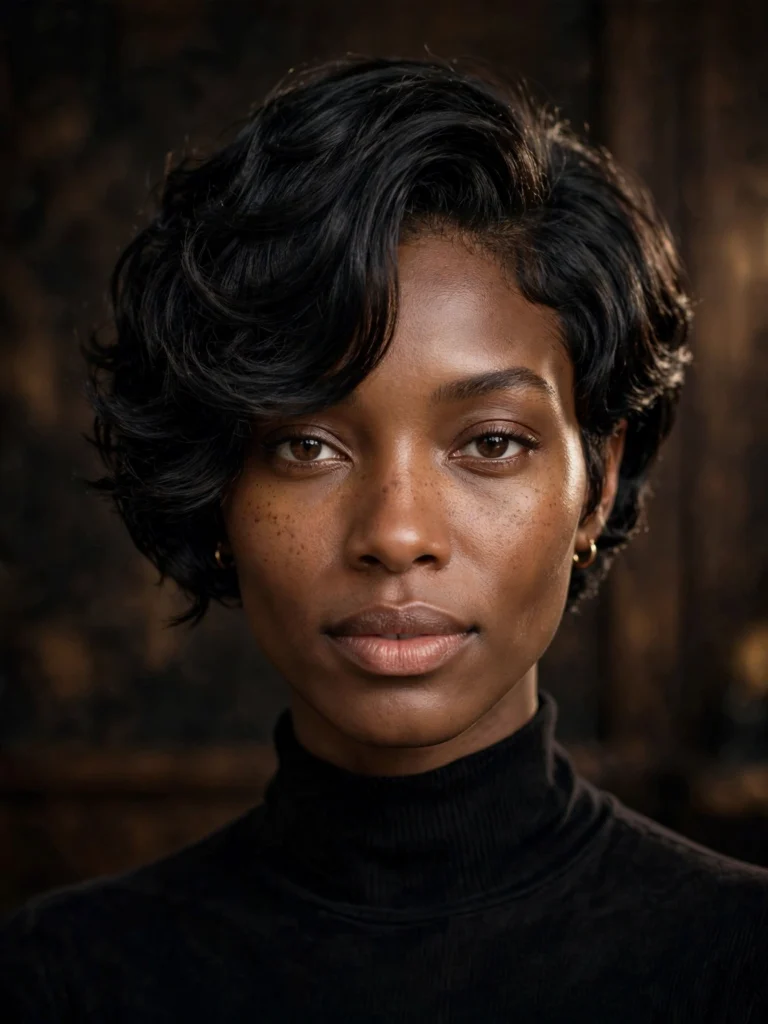 Black wavy bixie — soft blended layers