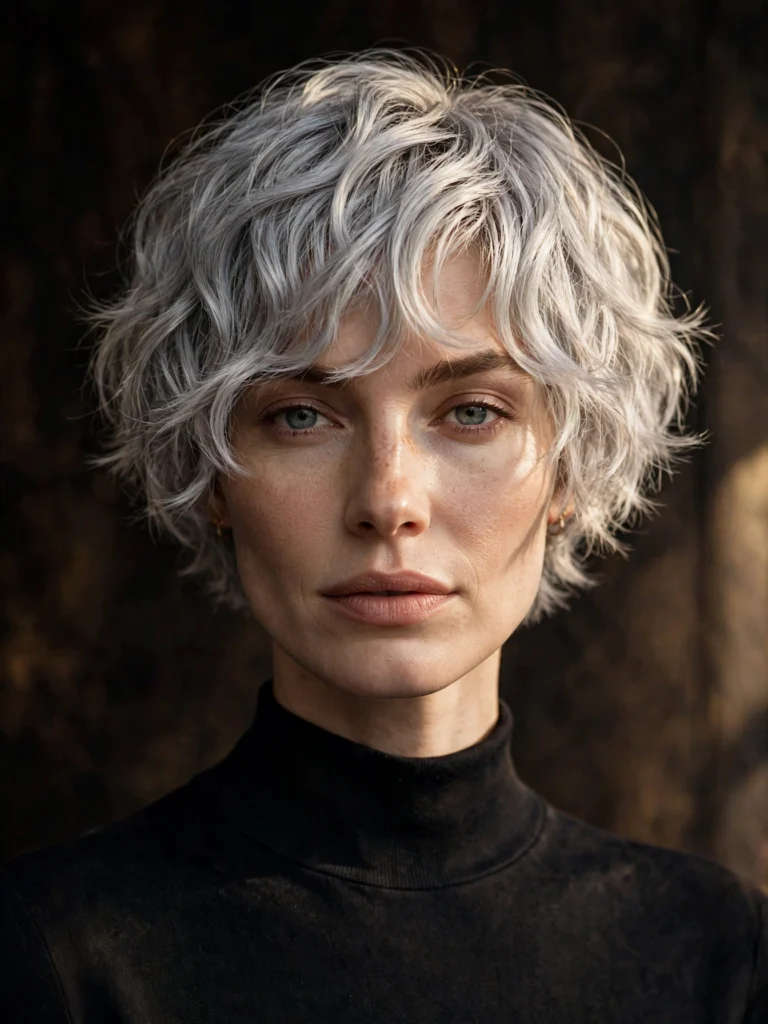 Silver wavy bixie — choppy, shag-inspired layers
