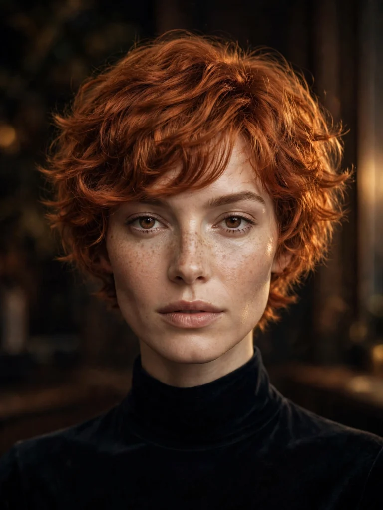 Copper curly bixie — choppy, shag-inspired layers