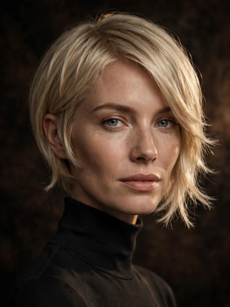 Blonde straight bixie — light feathered ends