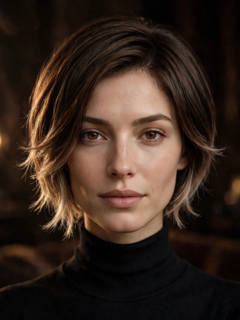 Brunette straight bixie — light feathered ends
