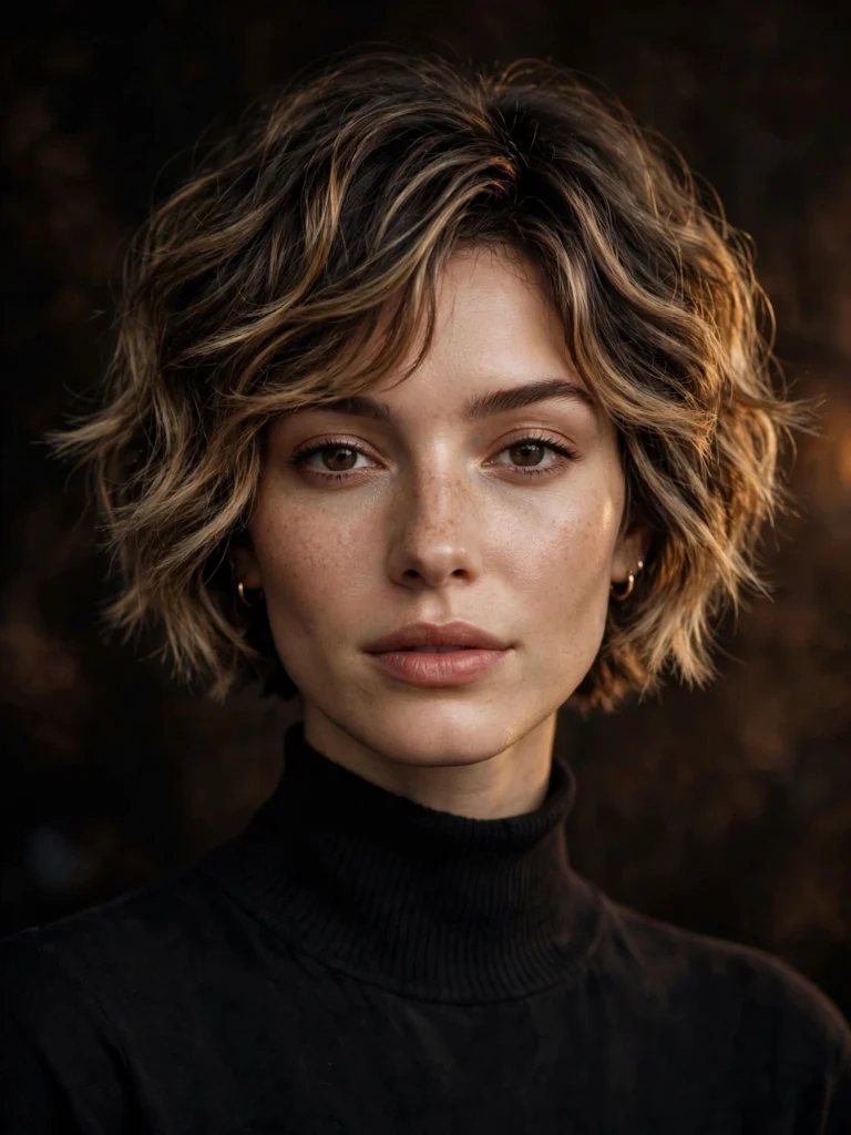 Balayage wavy bixie — soft blended layers