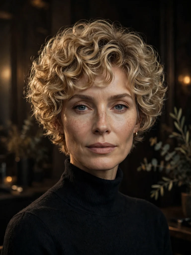 Blonde curly bixie — soft blended layers