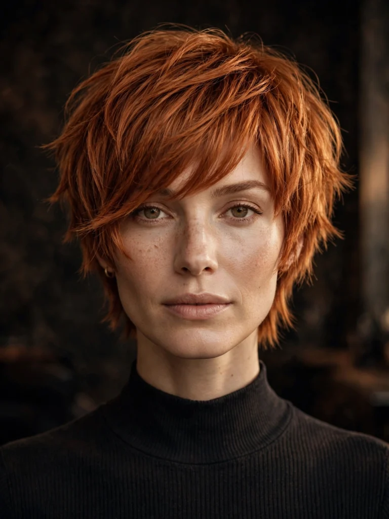 Copper straight bixie — choppy, shag-inspired layers