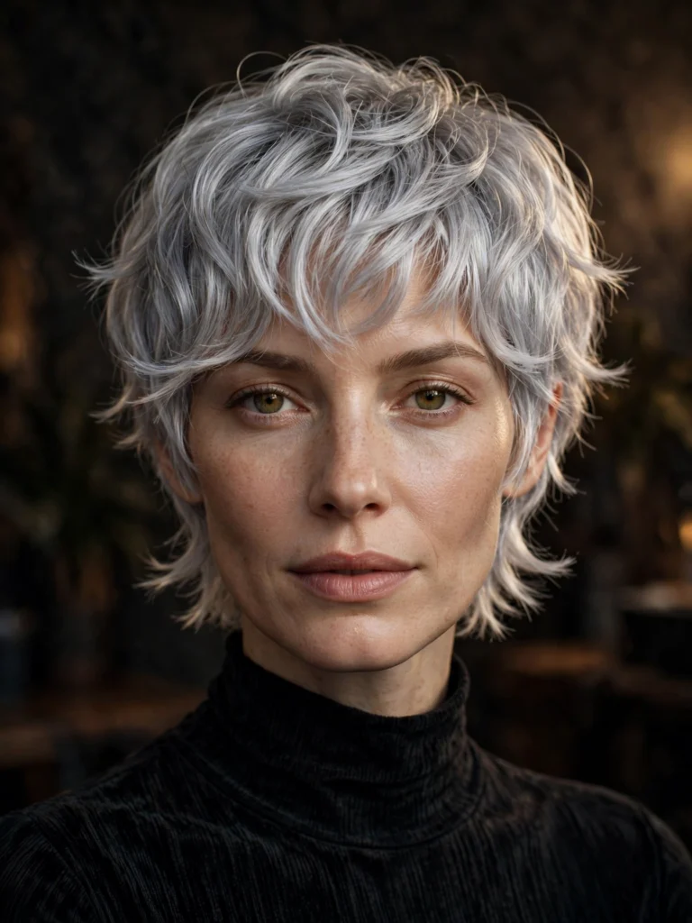 Silver wavy bixie — light feathered ends