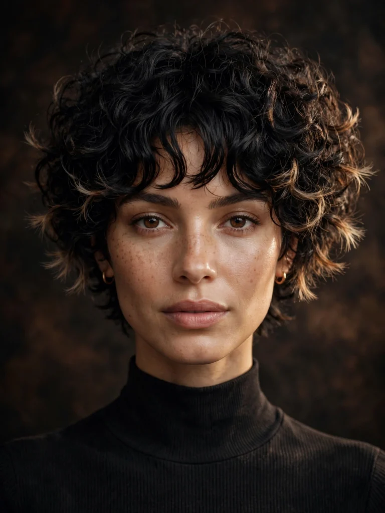 Black curly bixie — light feathered ends