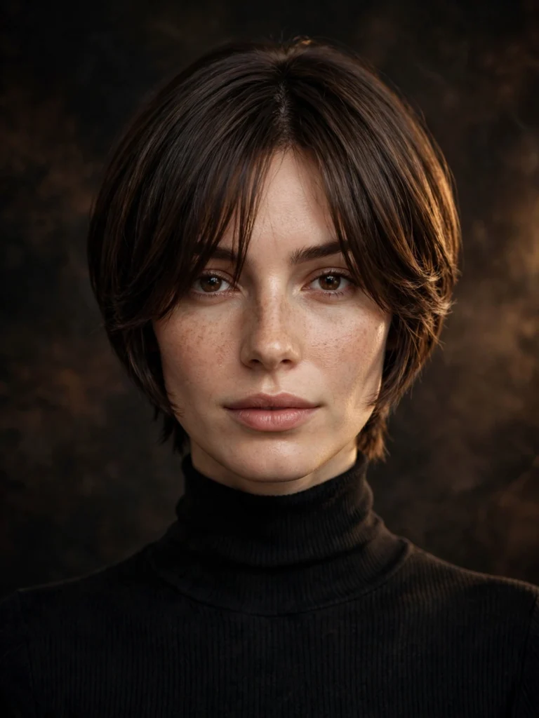 Brunette straight bixie — soft blended layers