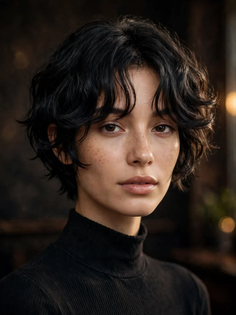 Black wavy bixie — soft blended layers