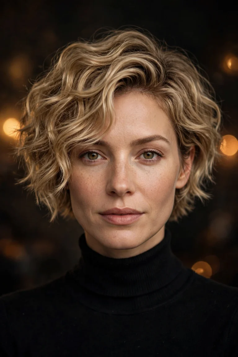 Honey-blonde wavy bixie — textured crown