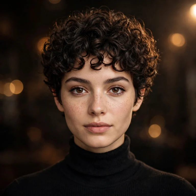 Dark brunette curly bixie — defined curls