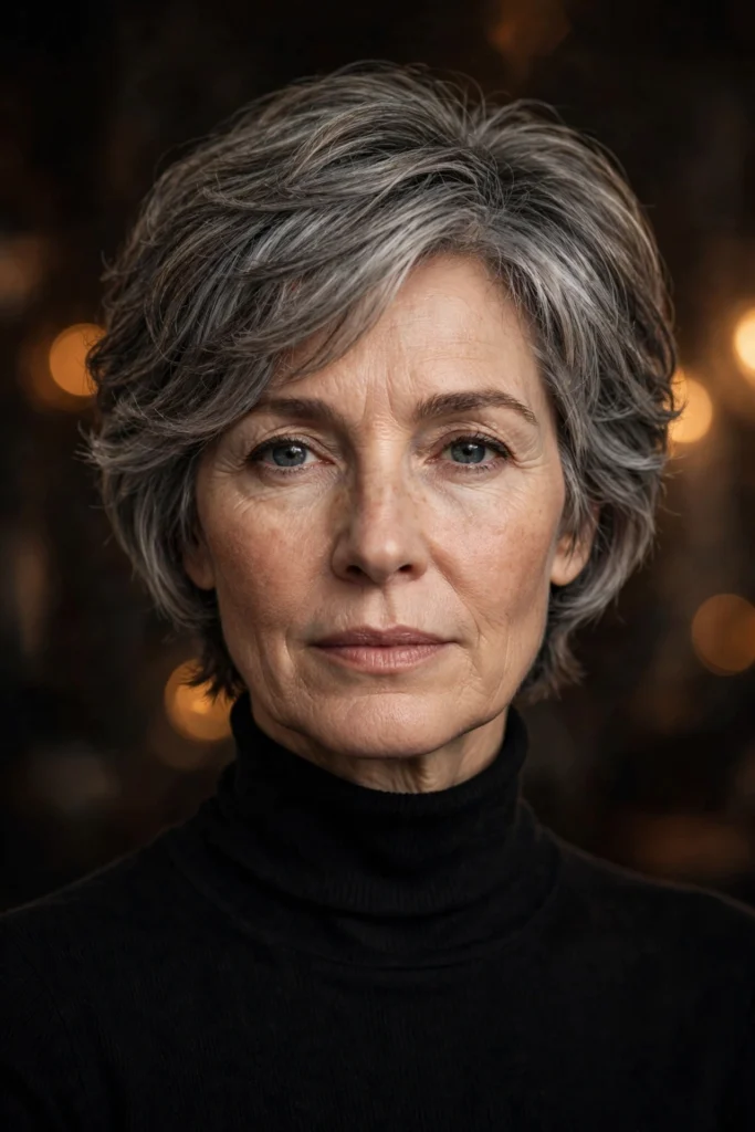 Grey-blended bixie — soft layers — front view