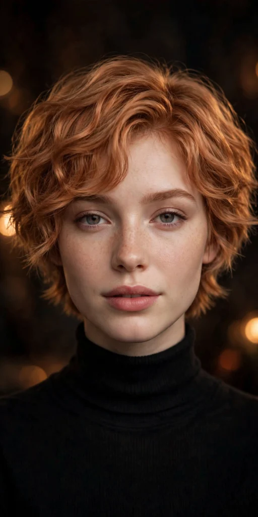 Strawberry-blonde wavy bixie — romantic — front view