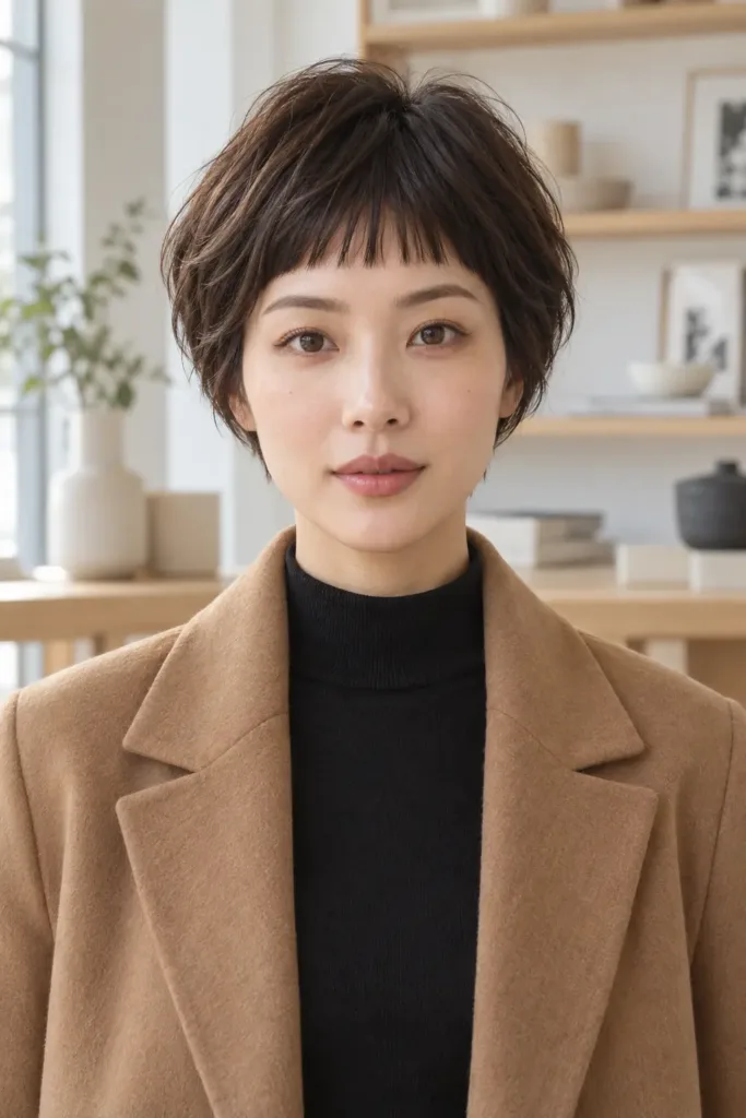 Espresso French Bixie with Micro Fringe front view
